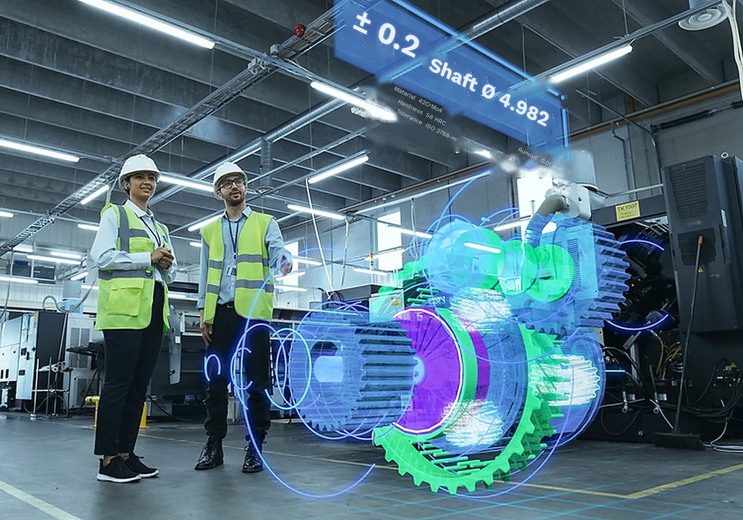 Engineers validating equipment behaviour against its digital twin