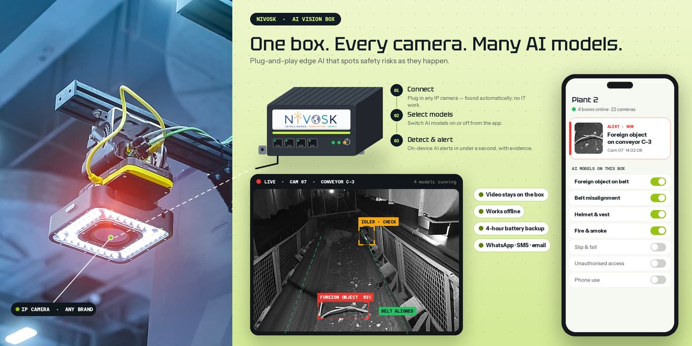 Industrial camera connected to an edge AI box running computer vision models