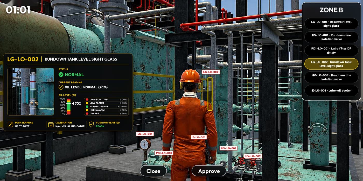 XR training scenario in a virtual process plant